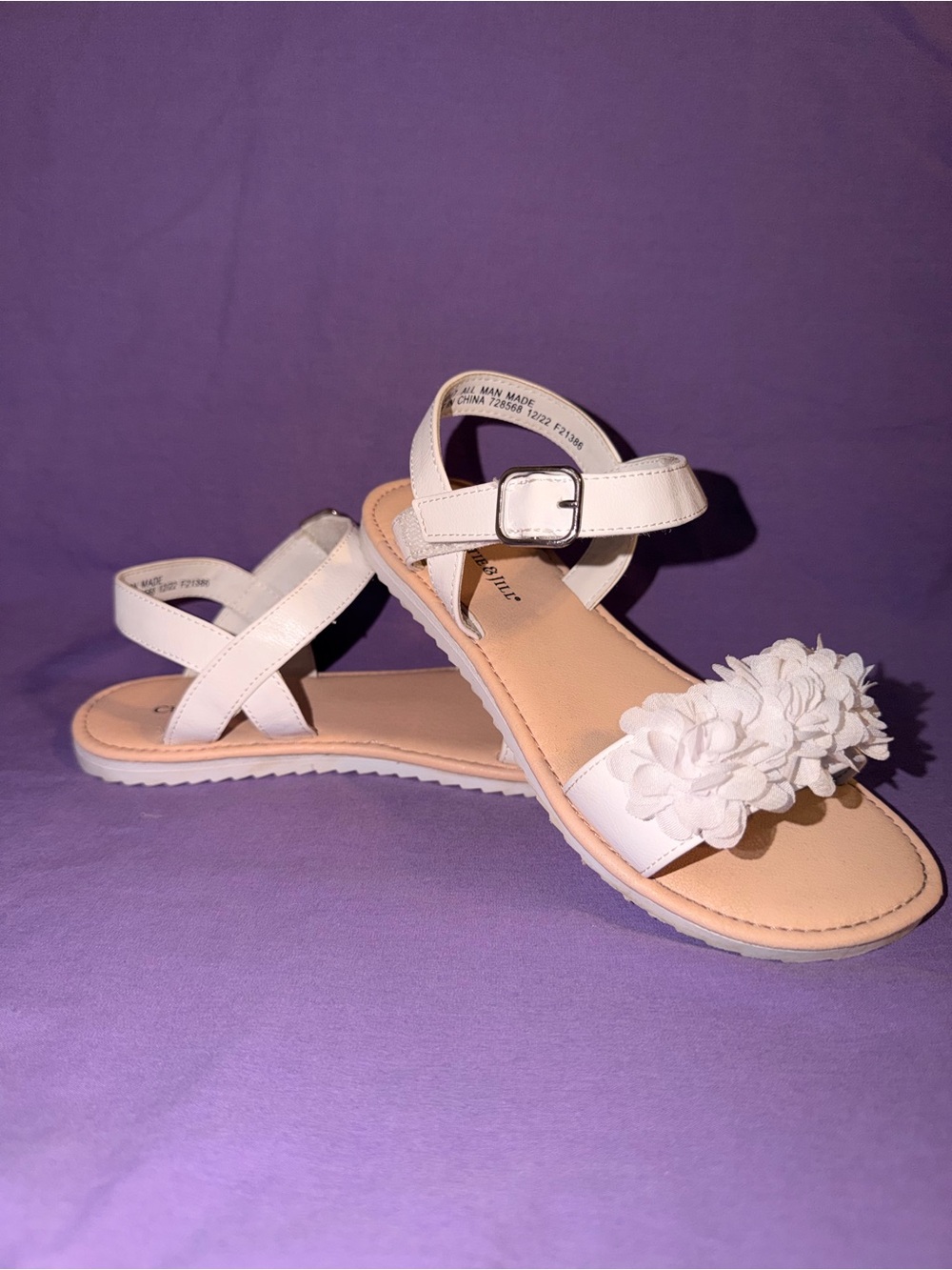 Christie & Jill Ava White Floral Ankle Strap Flat Sandals Girls Size 2 Like New